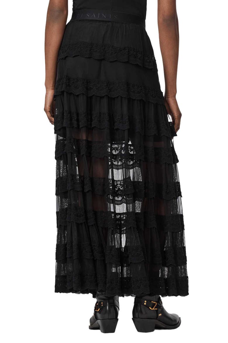 Maggie Lace Ruffle Maxi Skirt, Alternate, color, BLACK