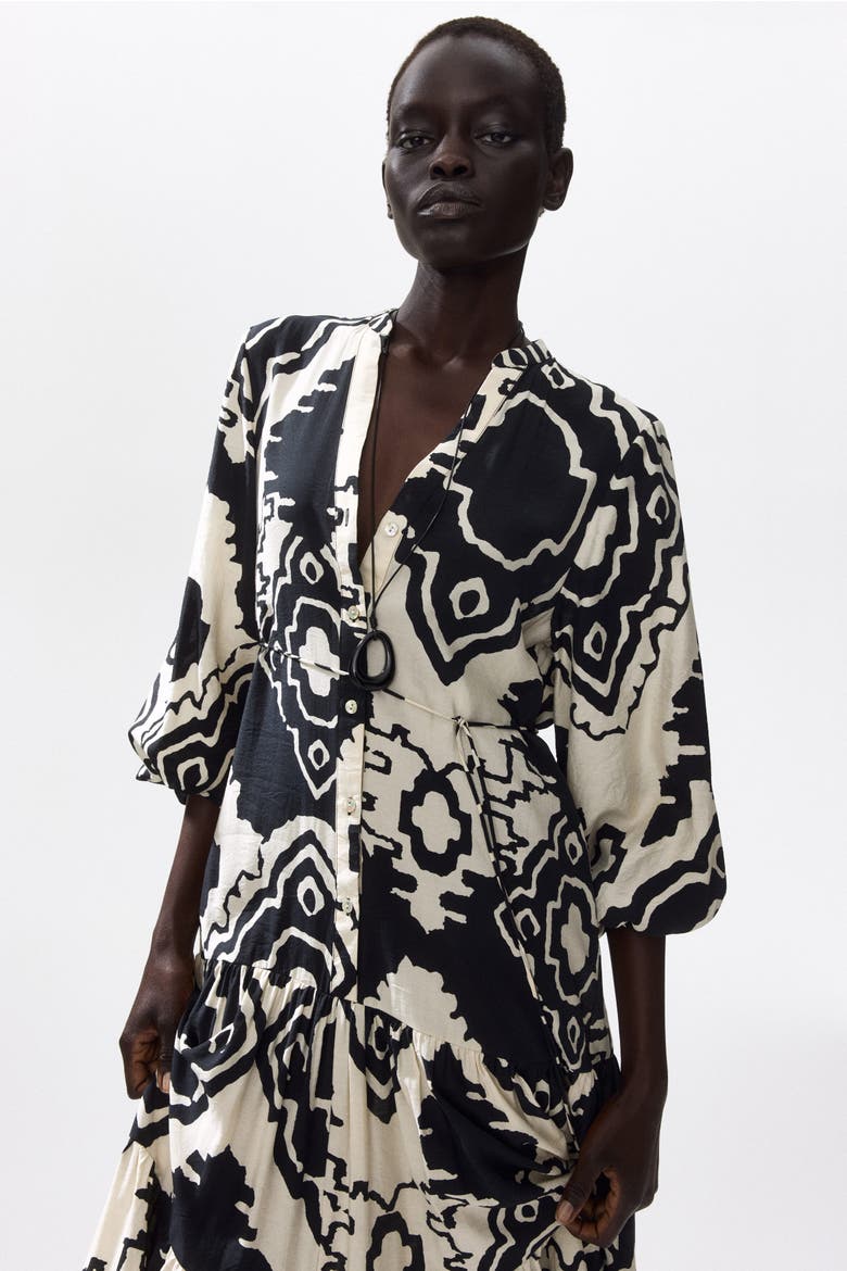 Printed Tiered Dress, Main, color, Black/patterned