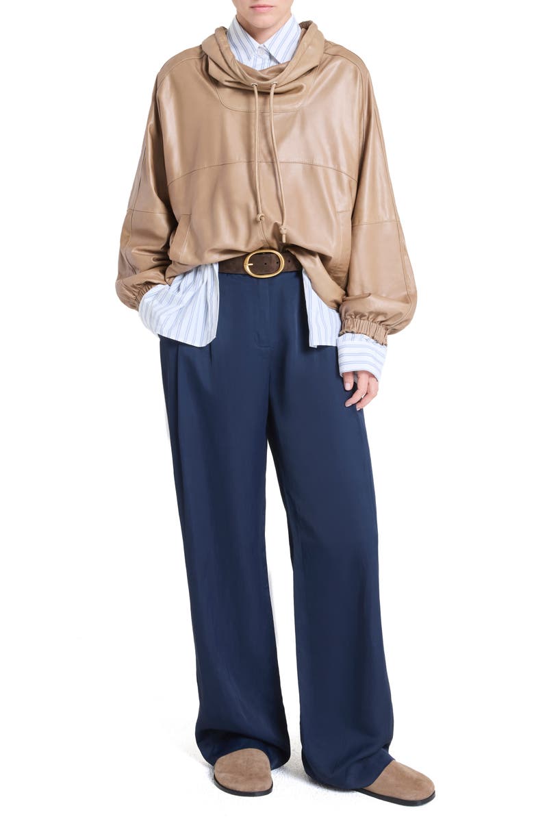 TWP Pull Me Over Leather Poncho Top, Alternate, color, Olive Grey