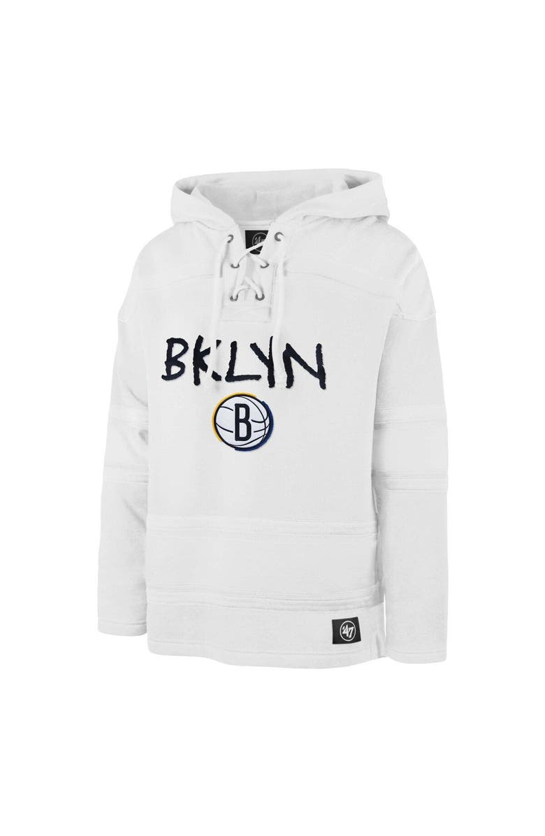 '47 Men's '47 White Brooklyn Nets 2022/23 Pregame MVP Lacer Pullover Hoodie - City Edition, Alternate, color,