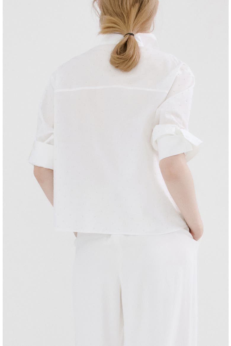 Embellished Faux Pearl Button-Up Shirt, Alternate, color, OFF WHITE