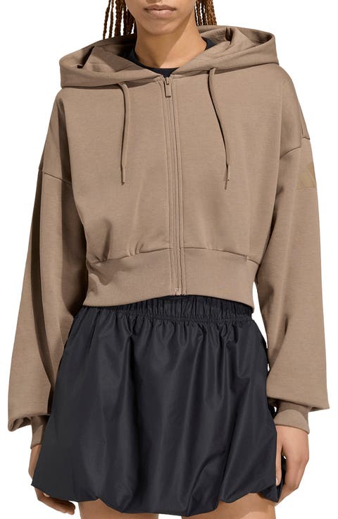 Full Zip Cropped Fleece Hoodie