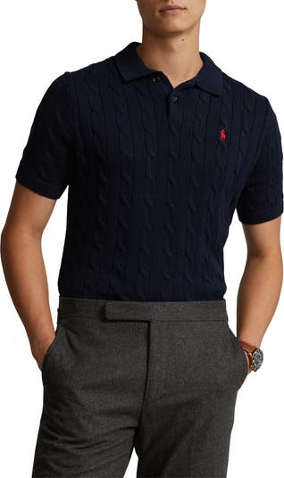 Cable Short Sleeve Polo Sweater