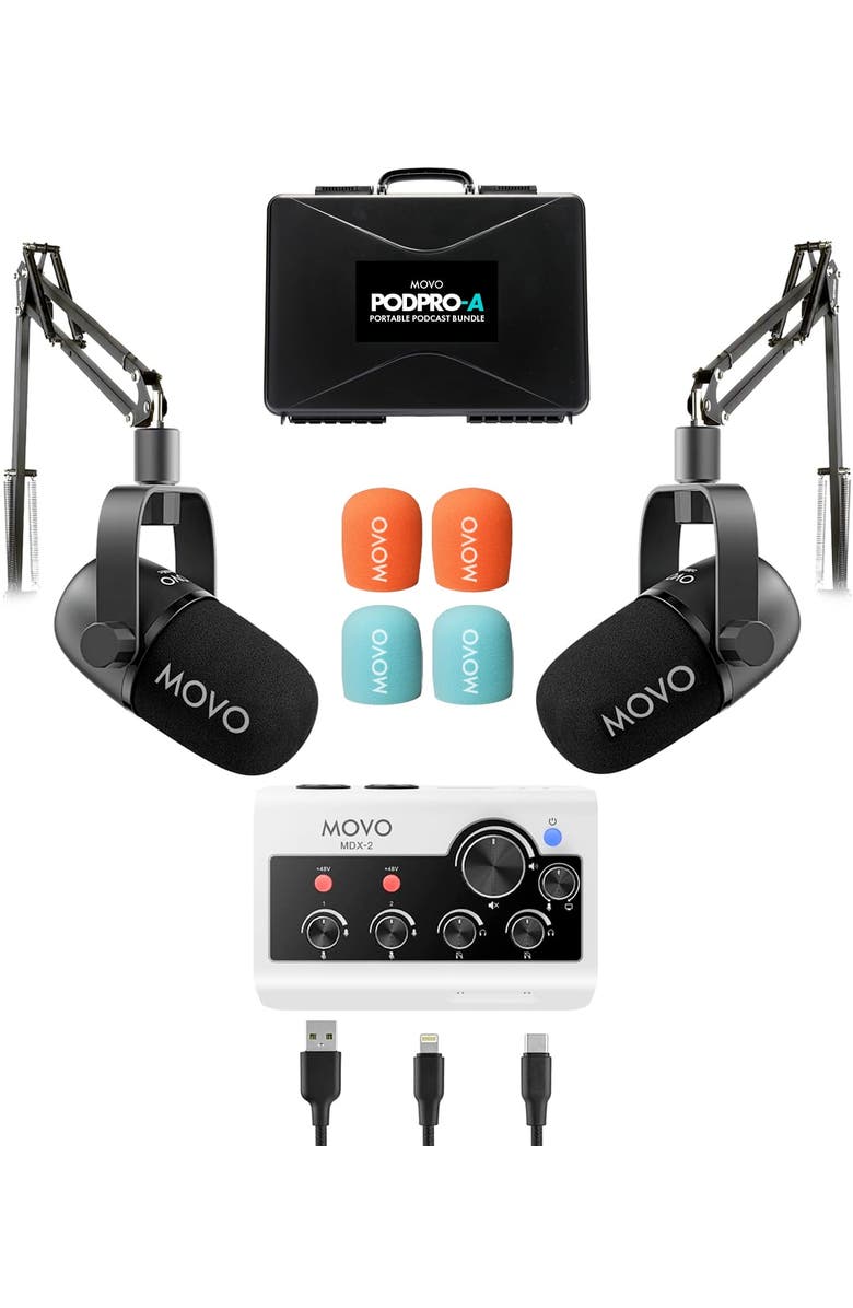 MOVO PodPro-A Portable Podcasting Bundle for 2 for Smartphones and Computers, Main, color, Black