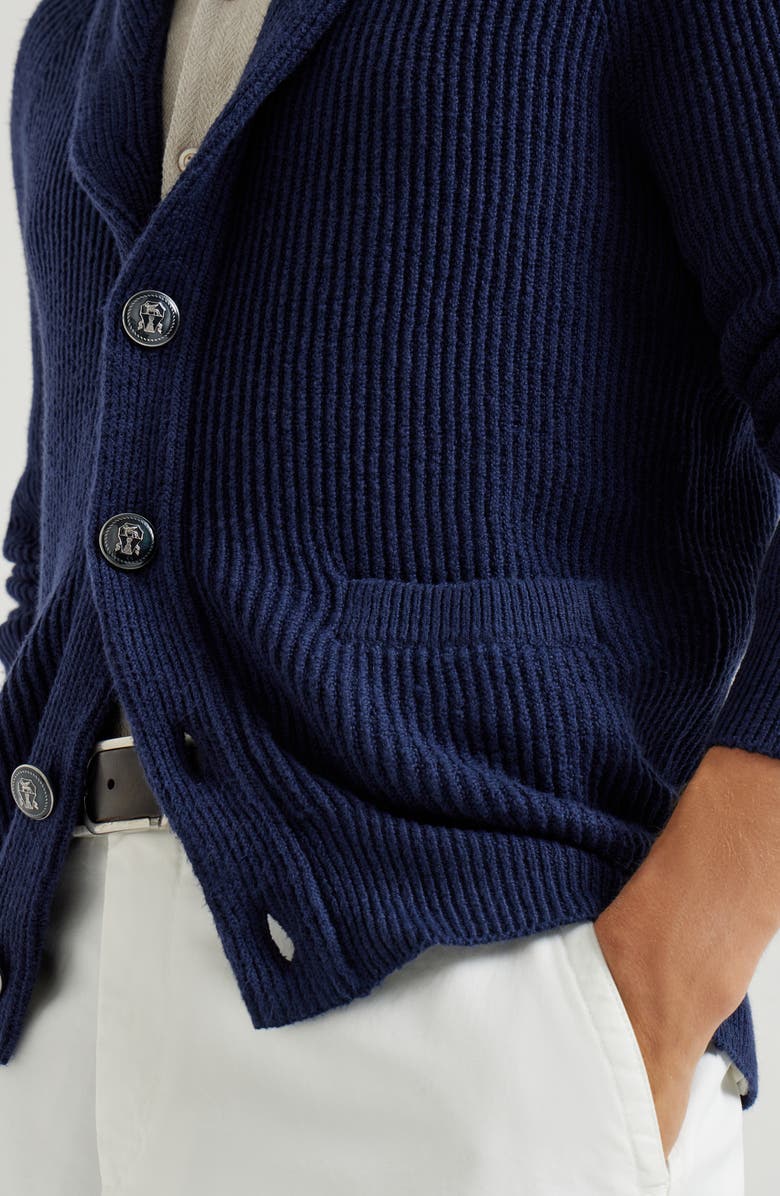 Brunello Cucinelli English rib knit cardigan, Alternate, color, Navy Blue