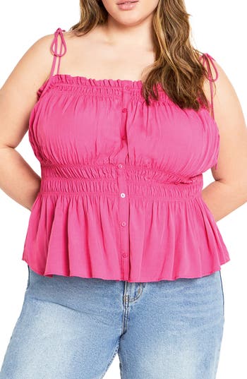 City Chic Lyla Tie Strap Peplum Tank In Pink