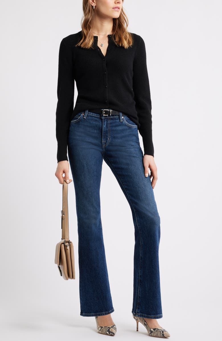 Caslon<sup>®</sup> Crewneck Wool Blend Cardigan, Alternate, color, Black