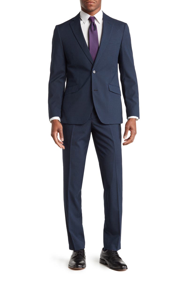 SAVILE ROW CO Navy Check Two-Button Notch Lapel Suit, Main, color,