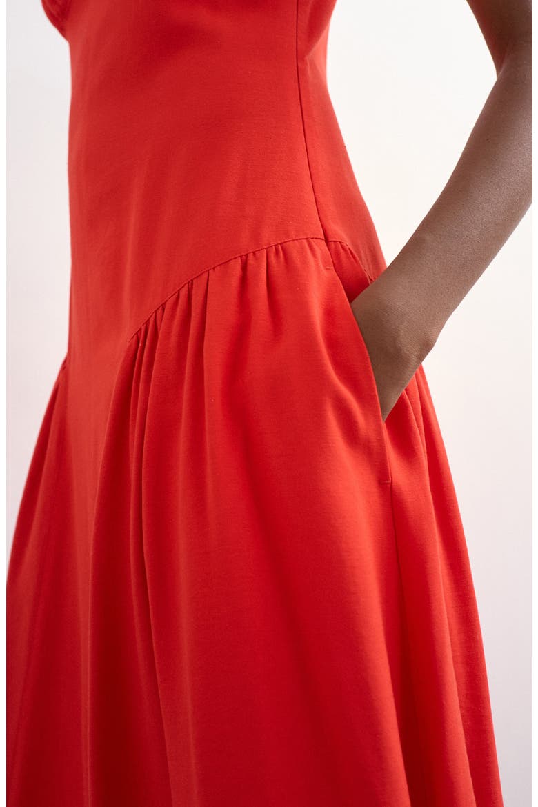 Gathered Fit & Flare Maxi Dress, Alternate, color, RED