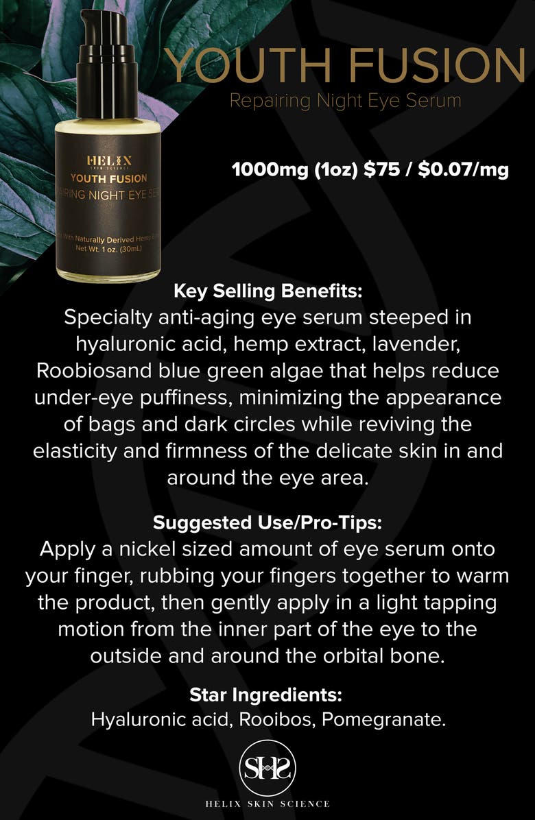 HELIX SKIN SCIENCE Youth Fusion Repairing Night Eye Serum with CBD, Alternate, color, 