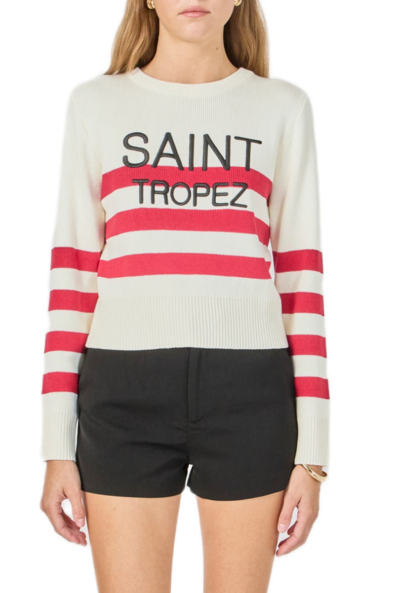 Saint Tropez Stripe Ribbed Sweater, Main, color, CREAM/ RED