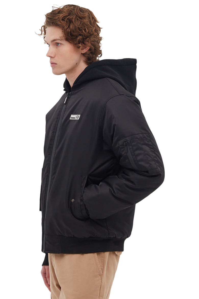 Hooded Bomber Jacket, Alternate, color, BLACK