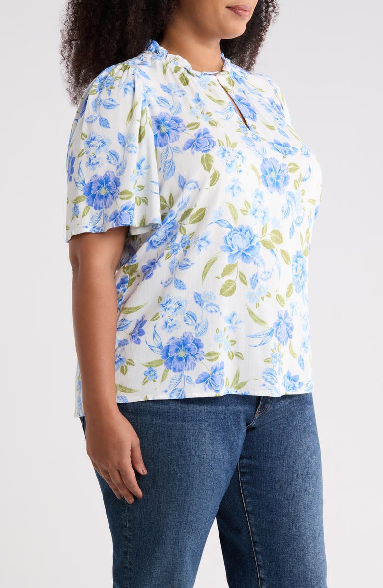 SUGARLIPS Milla Floral Print Woven Shirt, Alternate, color, White-Blue-Green