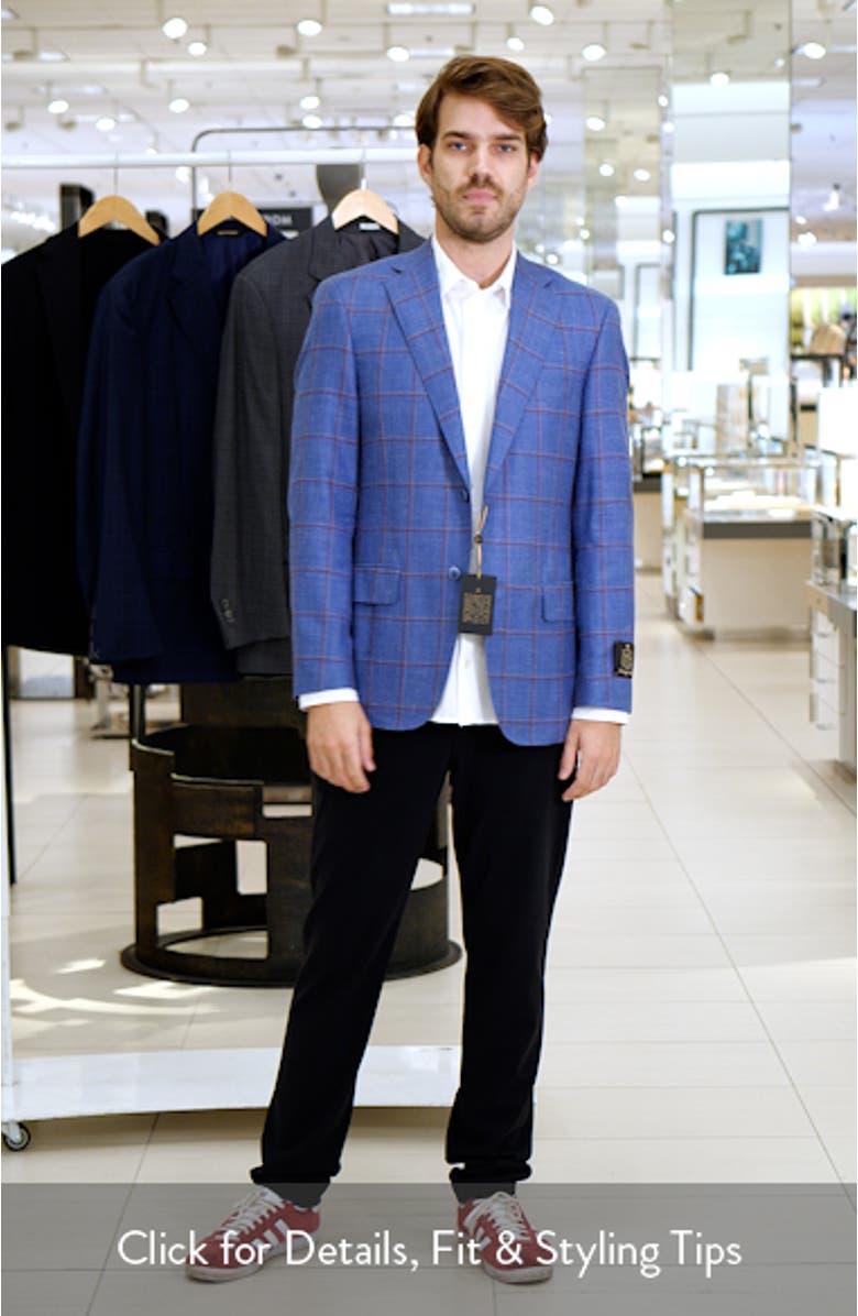 Blue Windowpane Check Wool Blend Sport Coat, sales video thumbnail