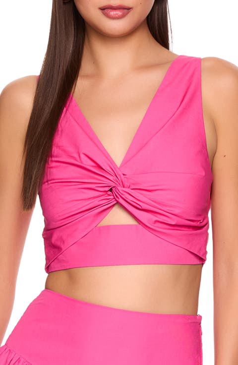 Twist Front Back Tie Cotton Poplin Top