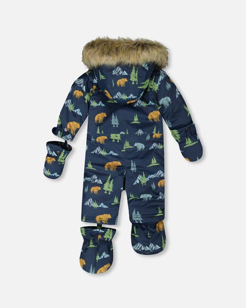 Deux Par Deux One-piece Play Snowsuit Designed For Car Seat Animal In Blue
