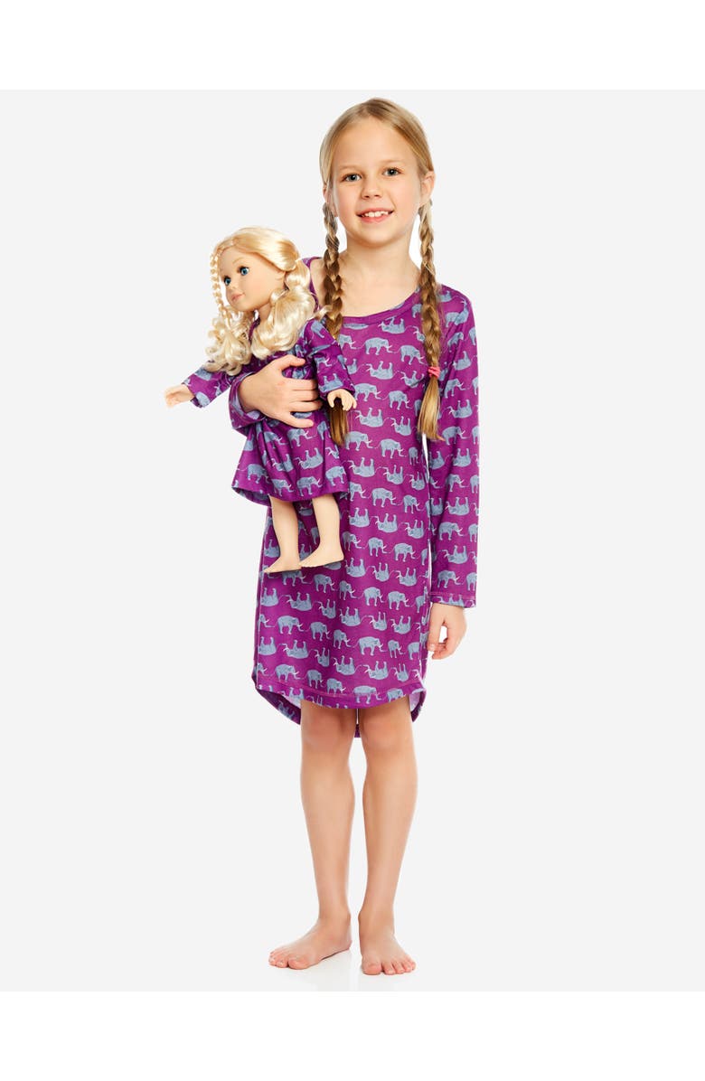 Leveret Girls Long Sleeve Nightgown with Matching Doll Nightgown, Printed Design, Main, color, Elephant