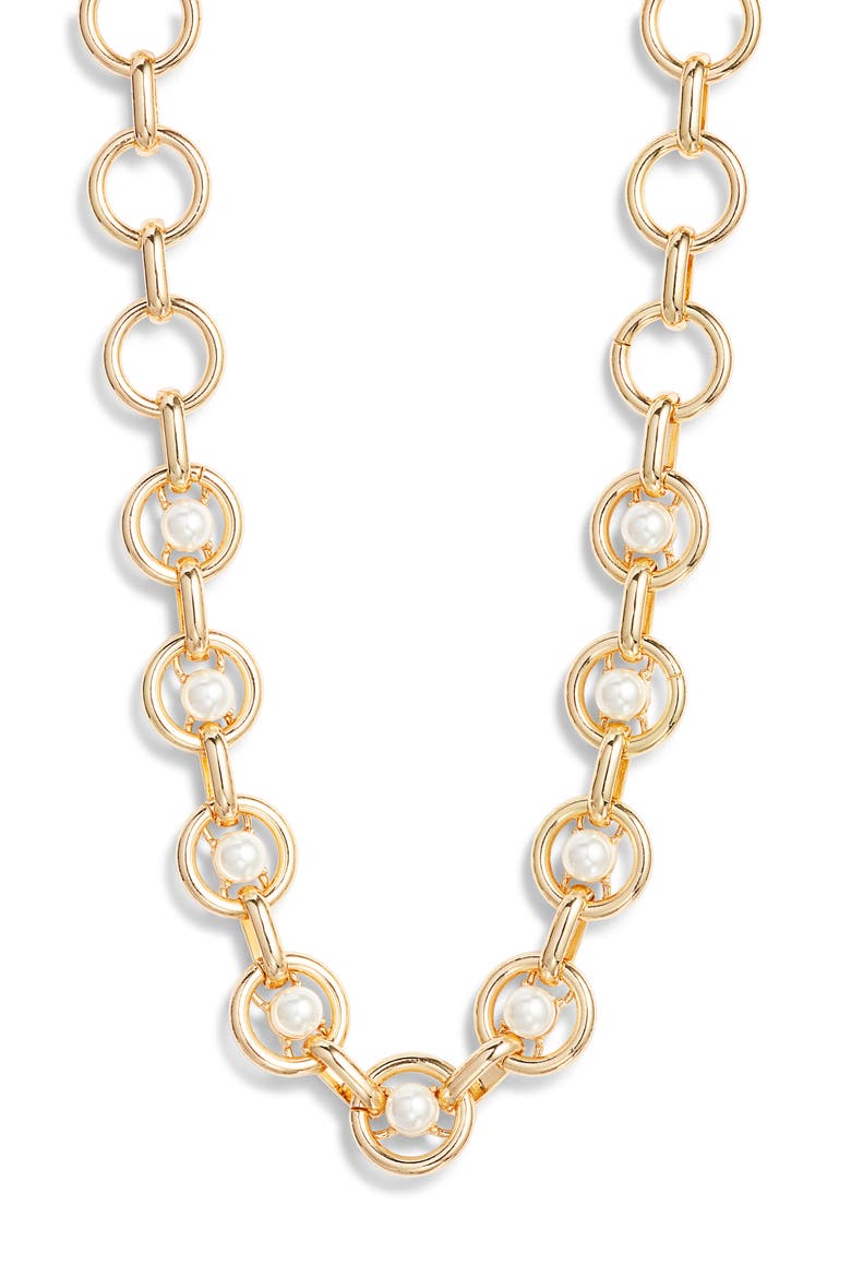 Faux Pearl Round Link Necklace, Main, color, WHITE- GOLD