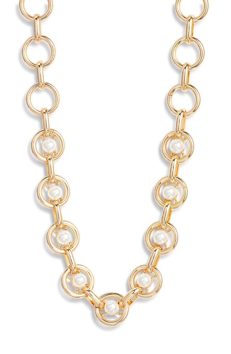 Nordstrom Faux Pearl Round Link Necklace, Main, color, White- Gold
