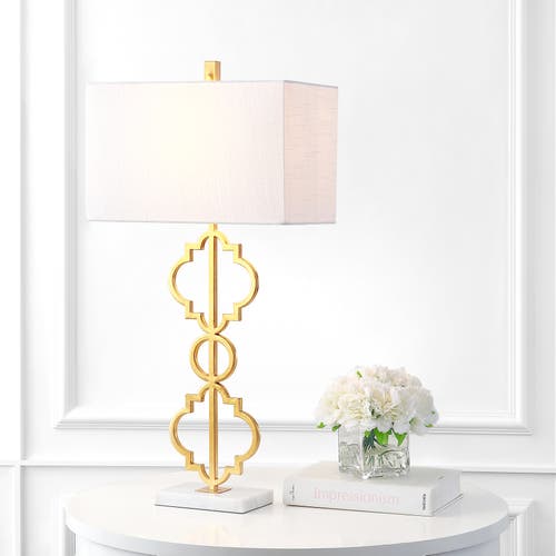 Jonathan Y Selina Iron Ogee Trellis Modern Led Table Lamp In Gold Leaf