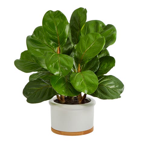 15-in Fiddle Leaf Artificial Tree in White Planter