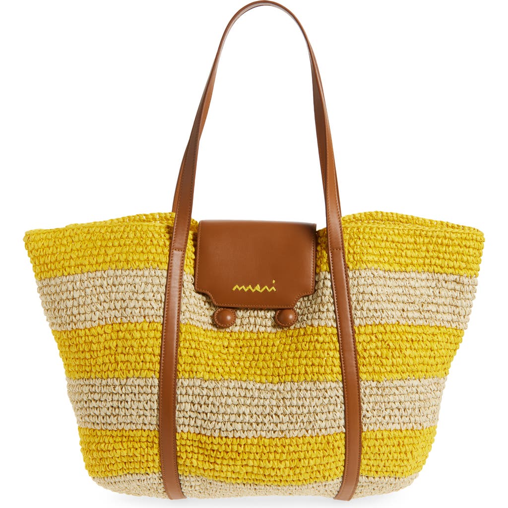 Marni Trunkaroo Small Leather-trimmed Striped Raffia Tote