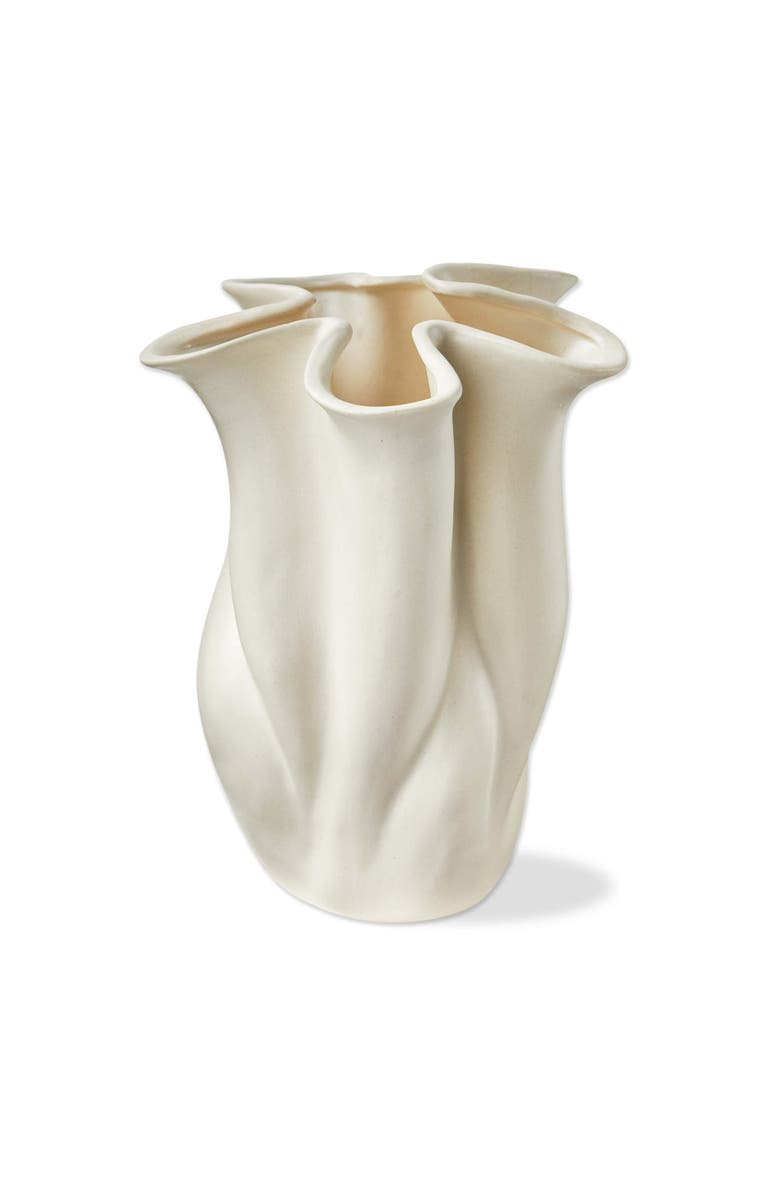 tag Organic Swirl Edge Ivory Ceramic Decorative Vase for Home, Main, color, Beige