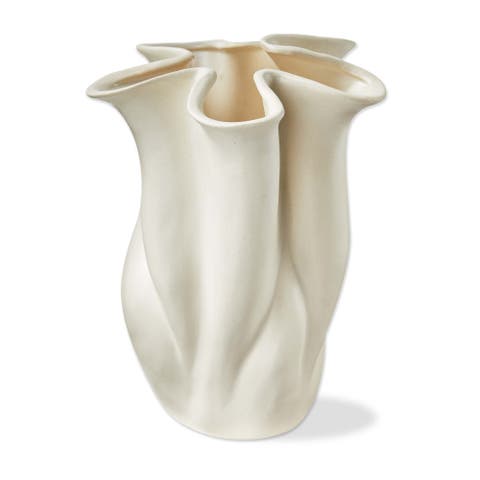 Organic Swirl Edge Ivory Ceramic Decorative Vase for Home