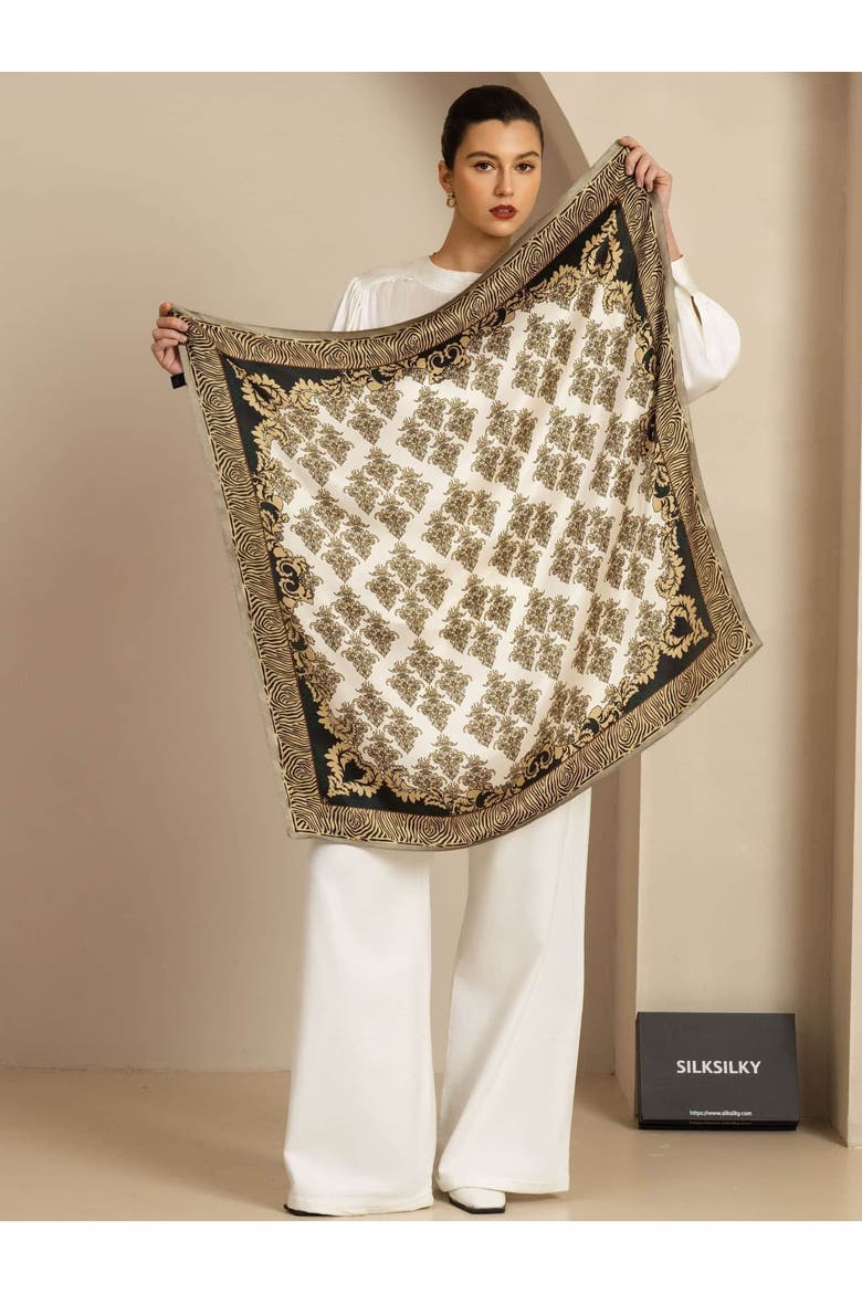 Pure Silk Vintage-Inspired Pattern Square Scarf, Alternate, color, Multi