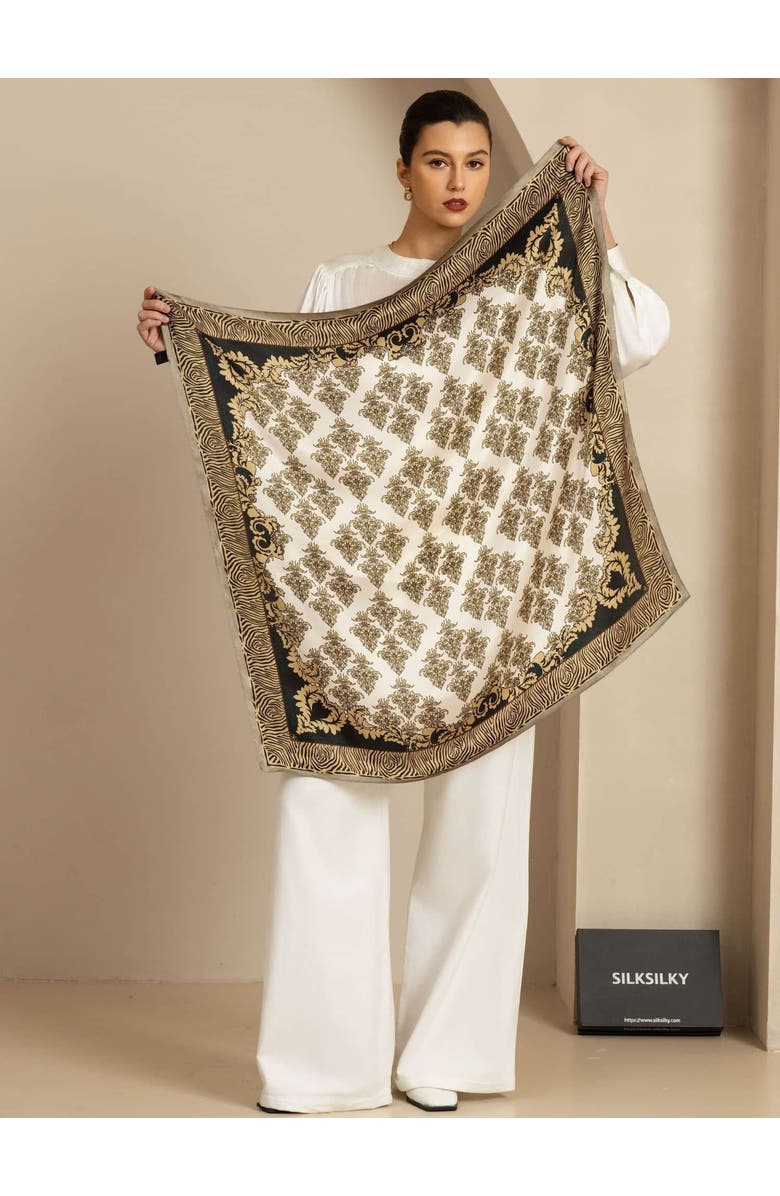 SILKSILKY Pure Silk Vintage-Inspired Pattern Square Scarf, Alternate, color, Multi