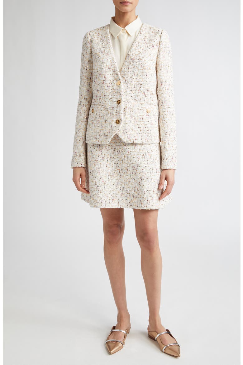 Sequin Bouclé A-Line Skirt, Alternate, color, IVORY/ MULTI