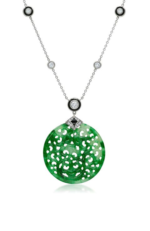 Carved Jade & Diamond Pendant Necklace