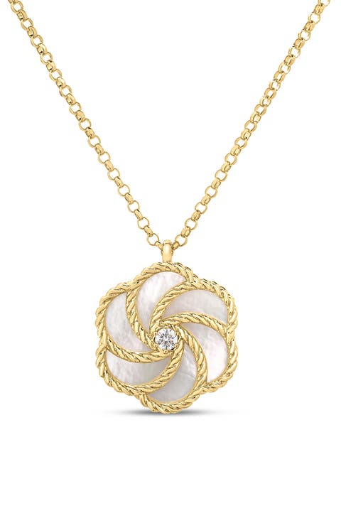18K Gold Diamond & Mother-of-Pearl Rose Pendant Necklace (Nordstrom Exclusive)