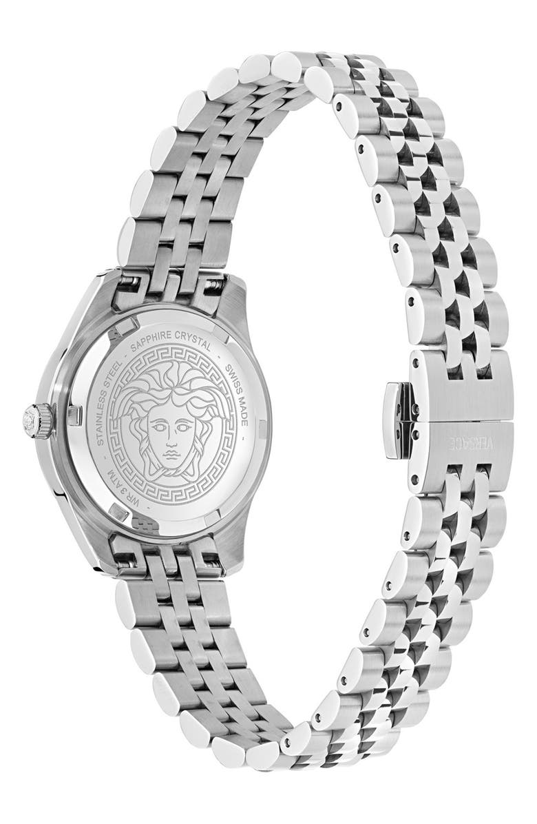 Versace Greca Time Diamond Bracelet Watch, 30mm, Alternate, color, Stainless Steel