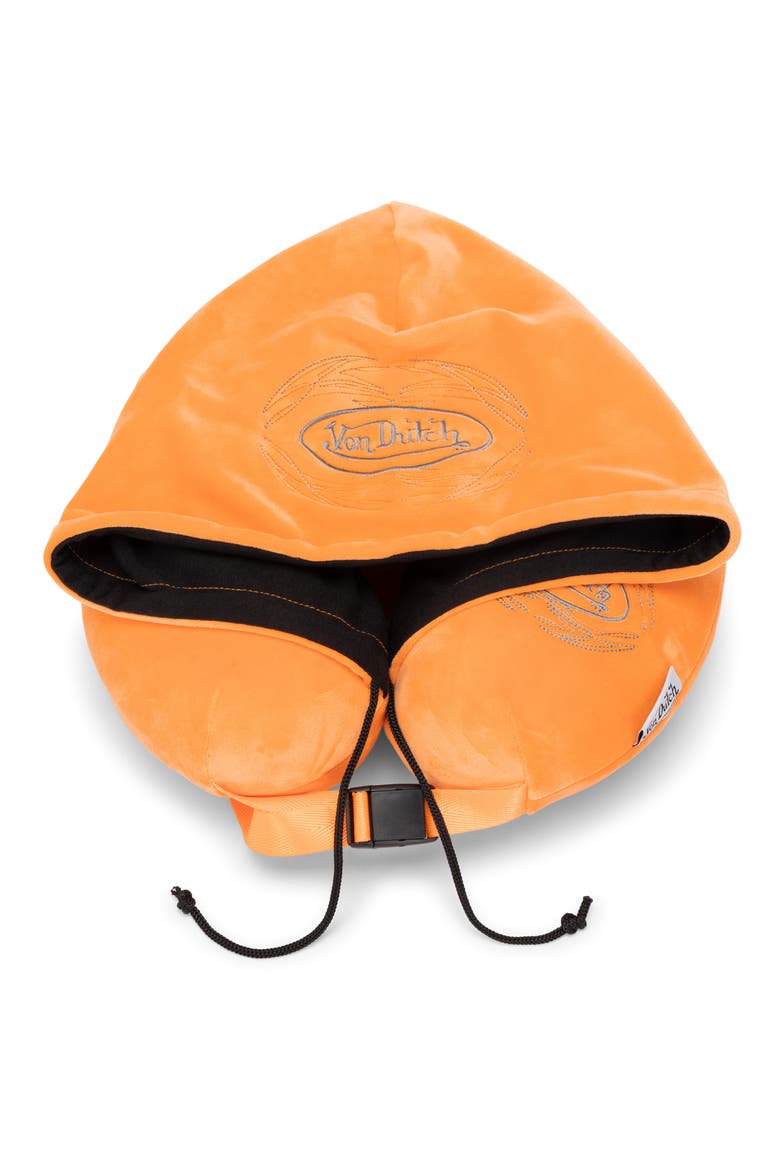Pinstripe Hooded Memory Foam Travel Neck Pillow, Alternate, color, Orange