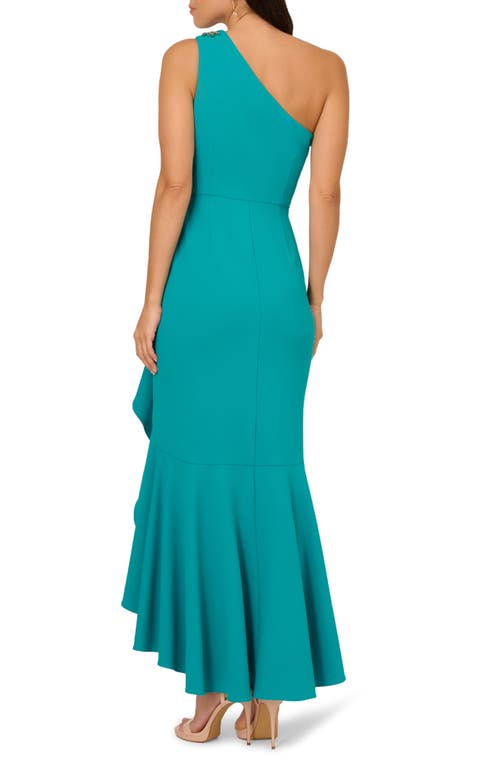 Adrianna Papell Beaded One-shoulder Crepe Gown