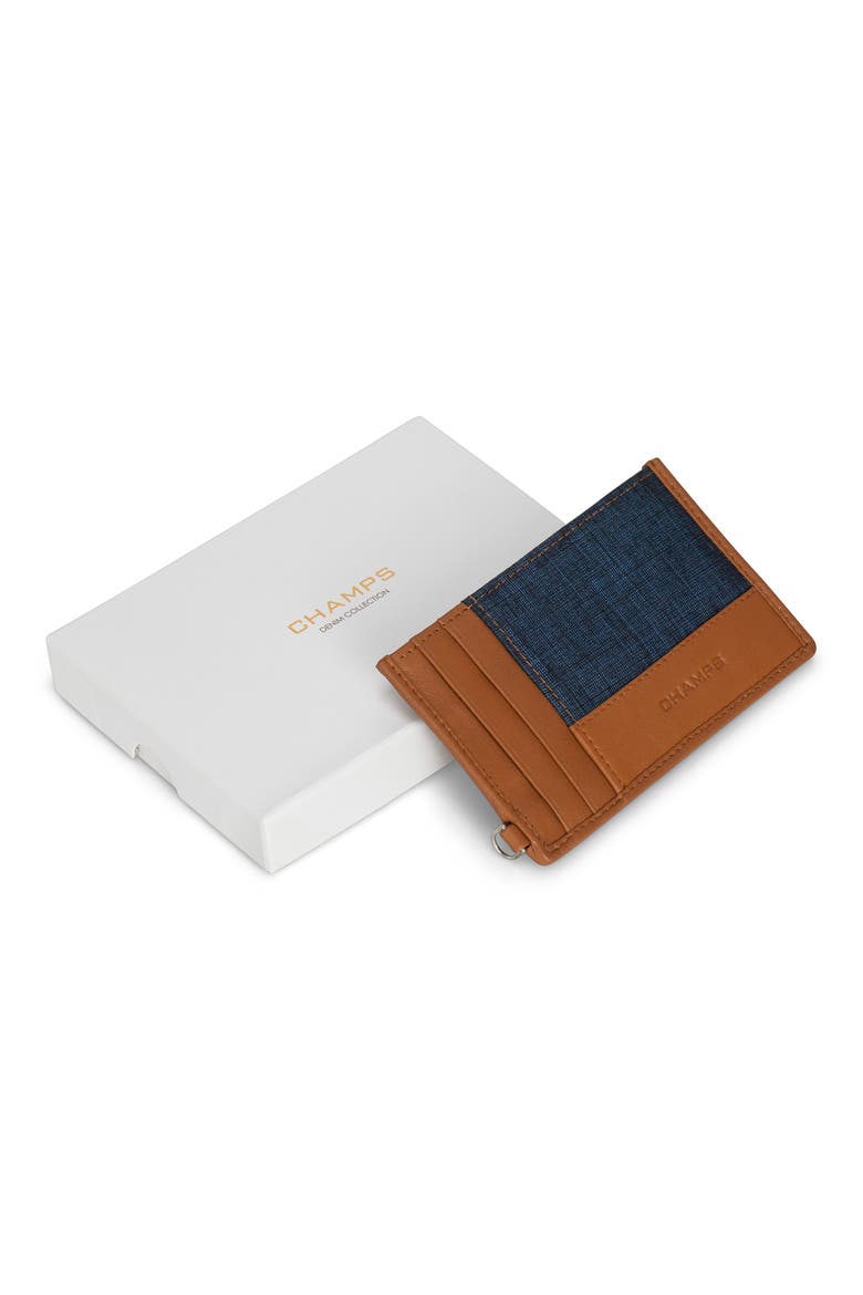 Denim Slim Card Holder, Alternate, color, TAN/ BLUE
