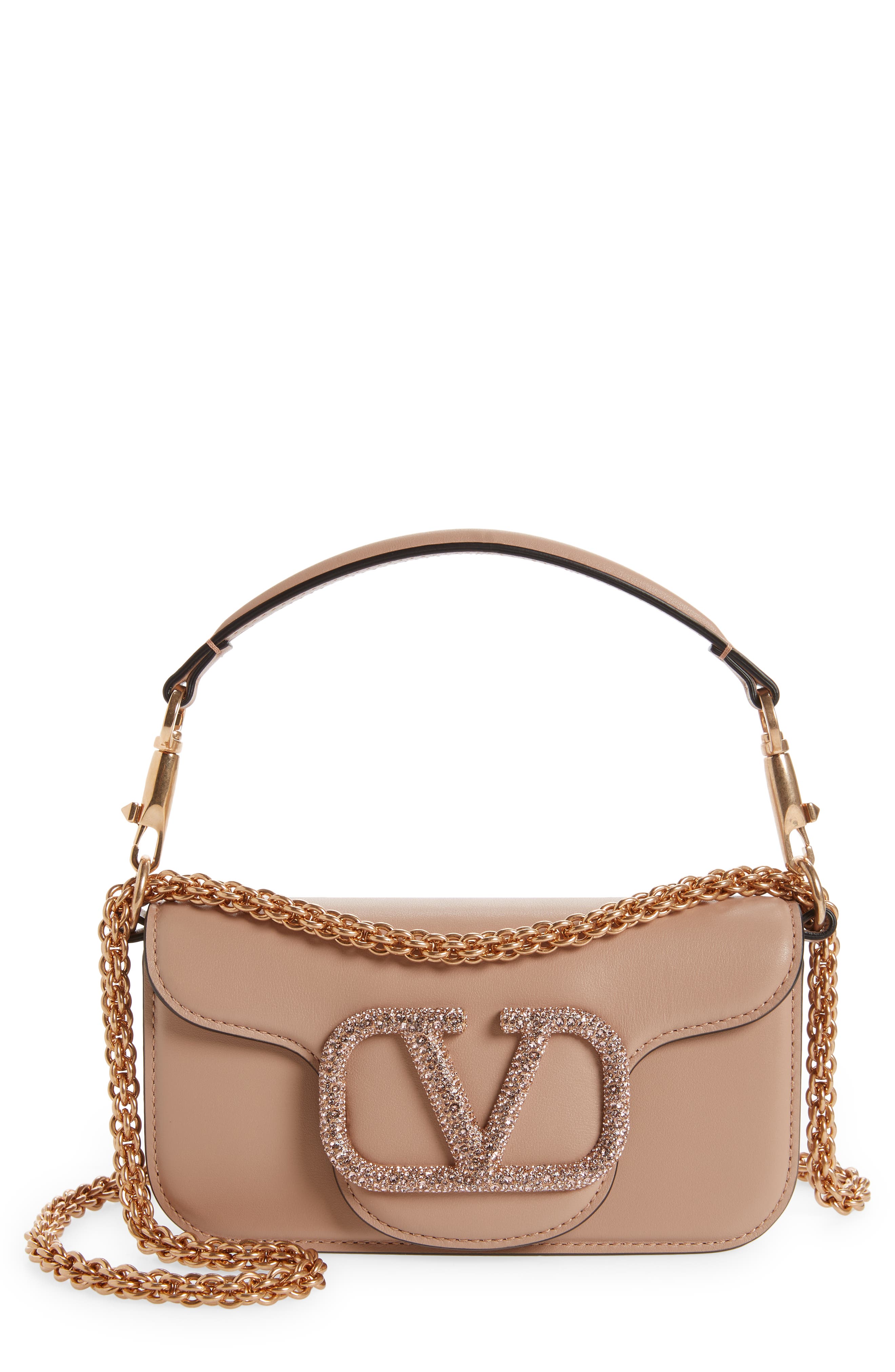 Valentino Garavani Locò Crystal Embellished Leather Shoulder Bag, Main, color, 