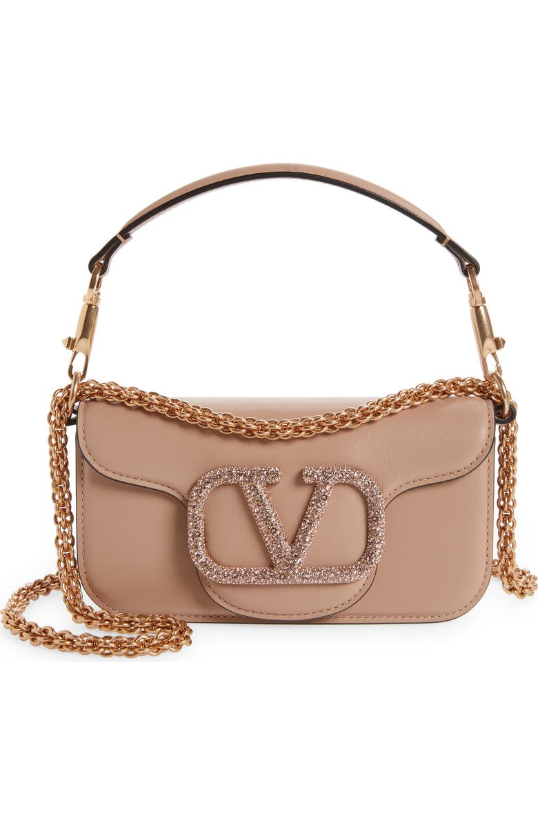Valentino Garavani Locò Crystal Embellished Leather Shoulder Bag, Main, color,