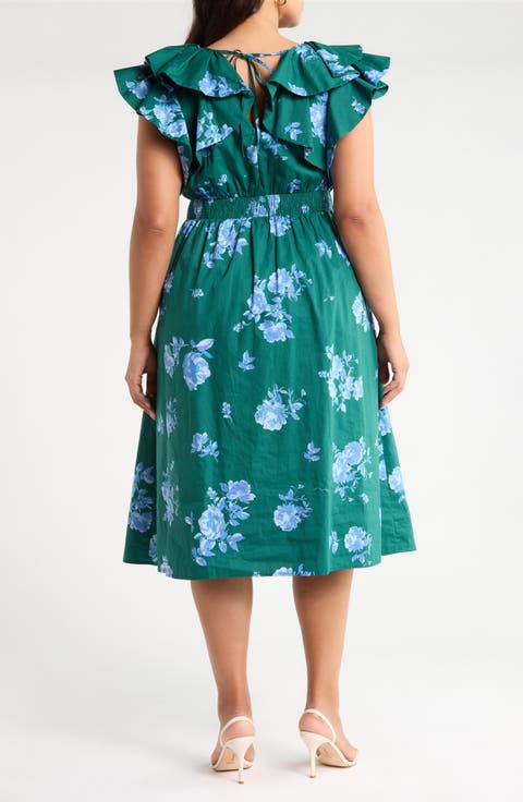 Santana Ruffled Tie Back Midi Dress