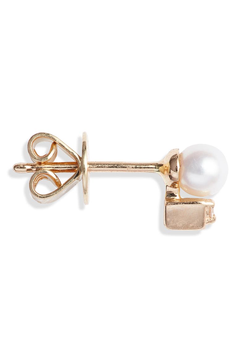 Pearl & Diamond Stud Earrings, Alternate, color, YELLOW GOLD