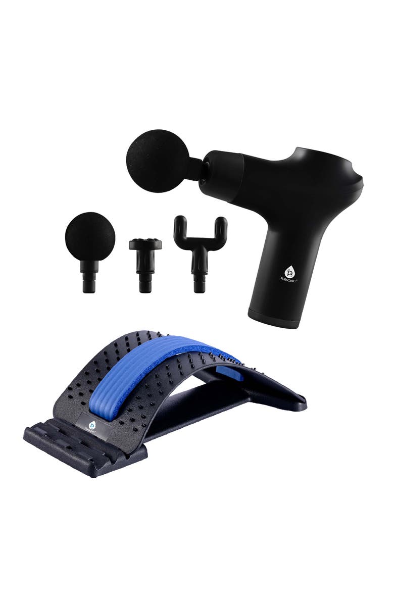 PURSONIC Relax & Restore Bundle Multi-Level Back Stretcher & 3-Speed Massage Gun, Main, color, Black