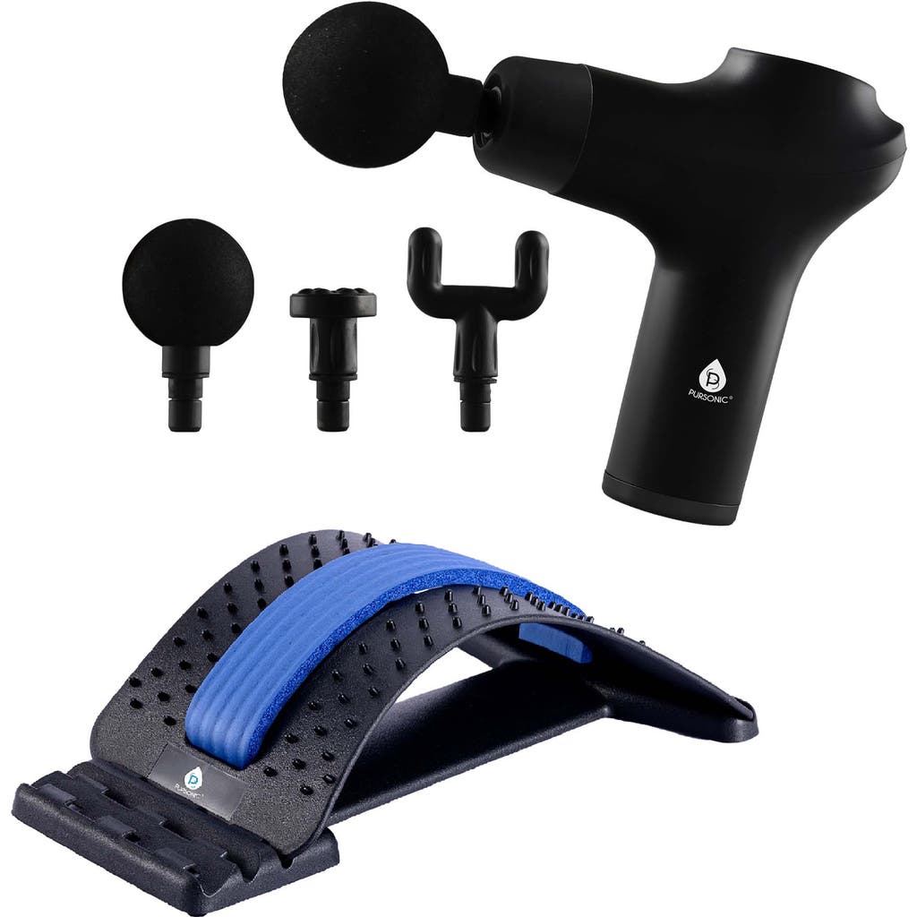 Pursonic Relax & Restore Bundle Multi-level Back Stretcher & 3-speed Massage Gun In Black