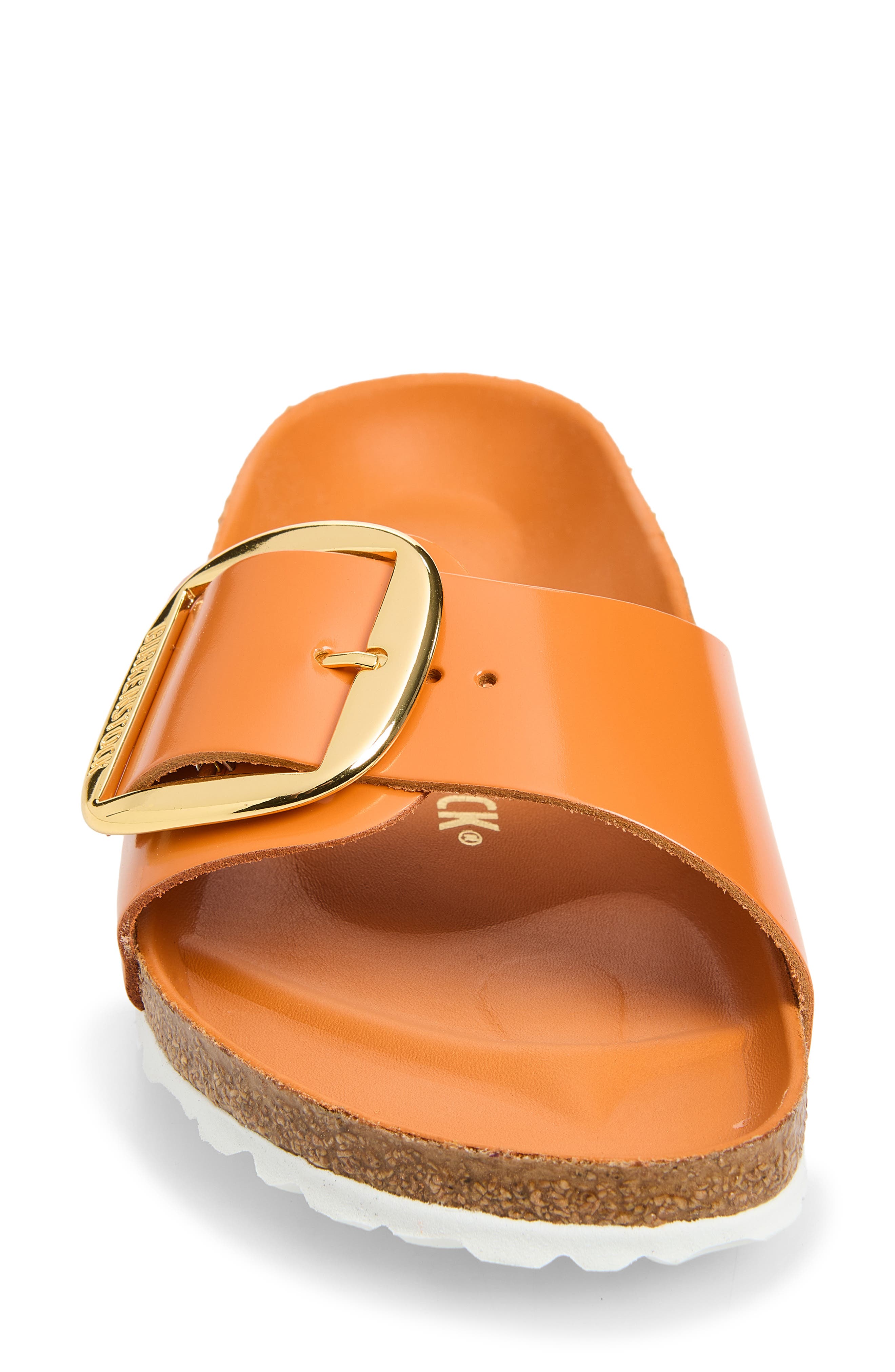 Madrid Big Buckle Slide Sandal, Alternate, color, KURKUMA HIGH SHINE