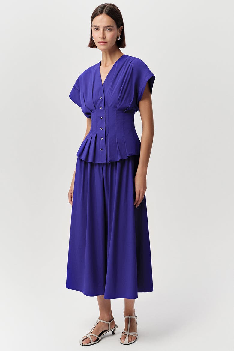 Albaric V Neck Short Sleeve Midi Dress, Alternate, color, Sax
