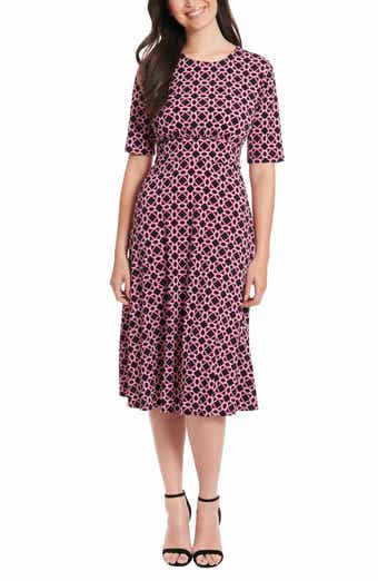 London Times Geo Print Elbow Sleeve Fit & Flare Dress