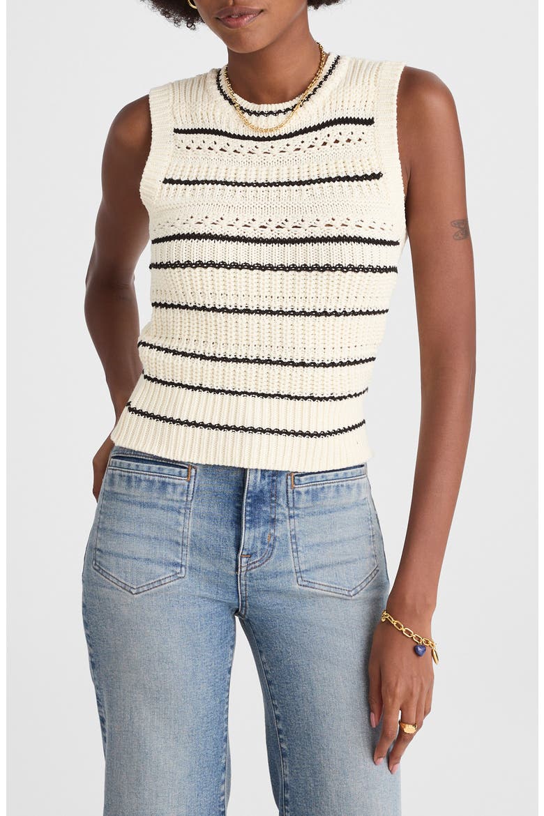 Stripe Cotton Sweater Vest, Main, color, JET BLACK MINI STRIPE