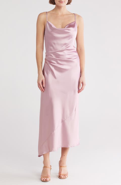 Ruched Satin Bias Dress