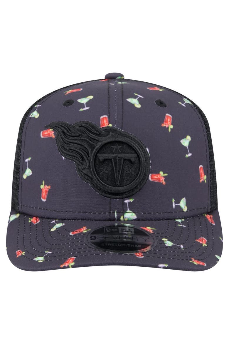 Men's New Era  Navy/Black Tennessee Titans Adventure Drinks Pattern 9SEVENTY Stretch-Snap Hat, Alternate, color, Navy