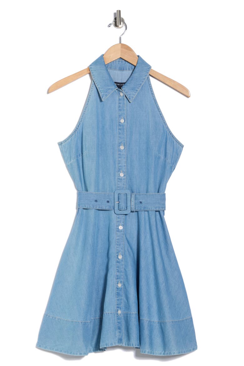 Beau Sleeveless Cotton Blend Chambray Shirtdress, Alternate, color, ICEBERG